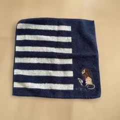 FURLA タオルハンカチ ネイビー ボーダー ライオン刺繍