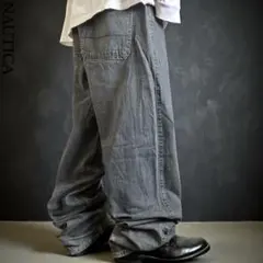 00s NAUTICA 先染めブラックバギーデニム W33 B系HIPHOP