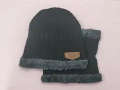 【FASHION★KNIT】SONGTING★ニット帽＆ネックウォーマー／黒＆灰