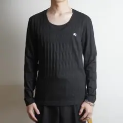 BURBERRY BLACK LABEL Vネック長袖ニットソー 黒/TW84