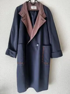 【希少・デザイン古着】ヴィンテージレトロ風ロングコート 刺繍 ステッチ モード系