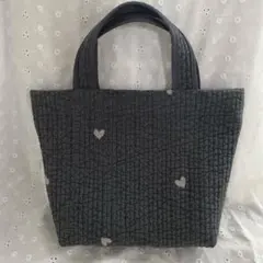 ヌビバッグ　ヌビトート　ハート刺繍 ダークグレー　小さめ　ハンドメイド