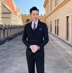 ブラック メンズ 3点セット セットアップ 通勤 ビジネススーツ