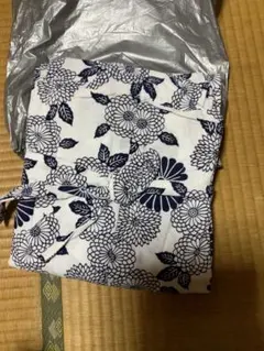 白地 紺色 菊柄 浴衣 単品