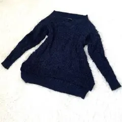 ブルーストライブ ニット 紺 L Vネック ダメージ加工 大人可愛い ゆったり