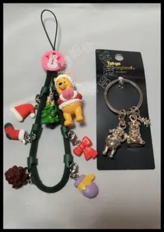 ディズニーランド クリスマス プーさん ストラップ キーチャーム おまとめ