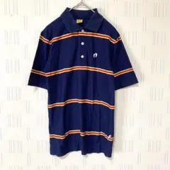 【HANG TEN】ハンテン　ヴィンテージ調マルチボーダー柄ポロシャツ　足跡　Sのサムネイル