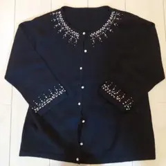 黒のビーズ装飾半袖ニット L