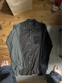 長袖シャツ グレー ブラック ストライプ