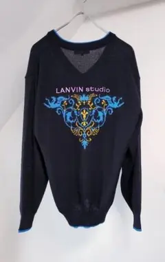 最高級素材アルパカ100% LANVIN studio 刺繍 長袖ニット 黒色