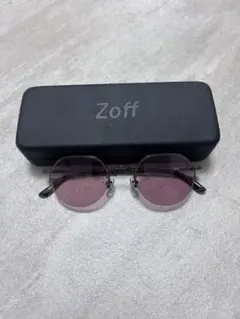 Zoff ラウンドサングラス レッドレンズ 丸メガネ ケース付き