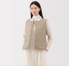 新品 MUJI無印良品 軽量ダウンポケッタブルノーカラーベスト ライトベージュS