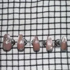 肌馴染みピンク×マグネットネイル 蝶パーツ×クロムデザイン♡ 10本セット