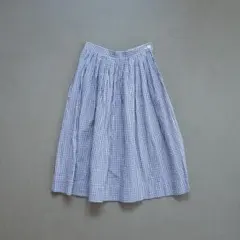 used 青ギンガムチェック フレアスカート コットン ヴィンテージ