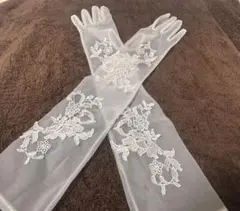 ウェディンググローブ シフォン刺繍入り　ロング　50cm