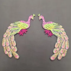 刺繍　アイロン　ワッペン　鳥　クジャク　PKYG　2枚セット