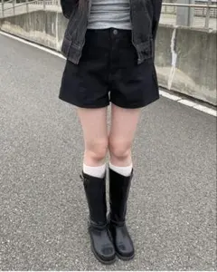 ブラックデニムショートパンツ ハイウエスト
