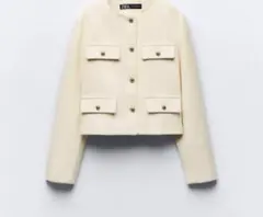 完売品 ZARA フラップクロップドジャケット S ノーカラージャケット