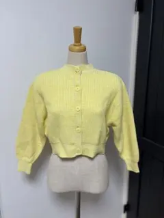 イエロー ニットカーディガン ボタン付き