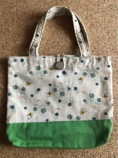 ハンドメイド　ミニトートバッグ　手提げ袋　ハチと花
