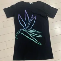 黒 植物デザイン Tシャツ Lサイズフラダンスのサムネイル
