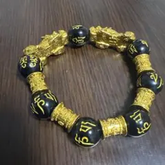 四神獣 金彫 六字真言 オニキス パワーストーン ブレスレット 天然石 