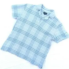 M　BURBERRY GOLF　水色チェックの半袖ポロシャツのサムネイル