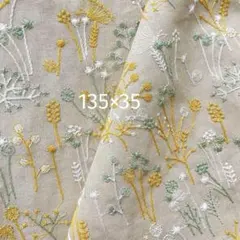 s22-h▼135×35cm▼コットンリネン刺繡生地▼花柄　ナチュラル　ホワイト