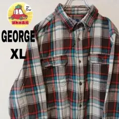 USA古着 GEORGE ネルシャツ　XL ライトブルー　ブラウン　チェック