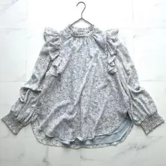 【美品】ティアラ　ブラウス　ローズプリント　フリル　メルローズ　サイズフリー