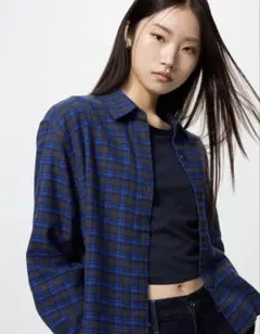 UNIQLO　フランネルボクシーシャツ ブルー　WOMEN Ｍサイズ