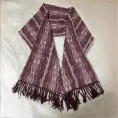 axes femme オーナメント柄ジャガードストール バーガンディ マフラー