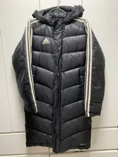 adidas ダウンコートベンチコート フード付き 日本サイズ160 ブラック