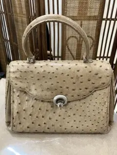 オーストリッチレザー ベージュ ハンドバッグ