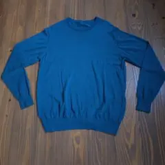 【未使用】無印良品 メンズ ブルー クルーネック ニットセーター ウール100％