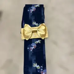 黒地に金魚柄浴衣・黄色リボン帯セット