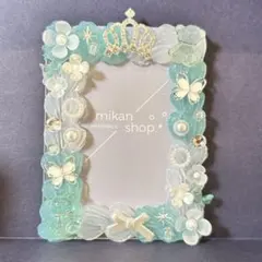 トレカケース　硬質ケース　ホイップデコ　リボン　王冠　花　緑　グリーン　クリア①