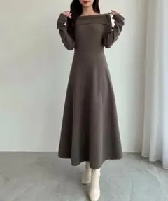 Louere オフショルダー長袖ロングドレス