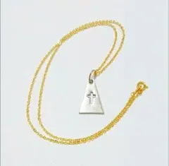 新品 ゴールド&シルバー 透かしクロス板 シンプルペンダント 男女兼用 送料込み