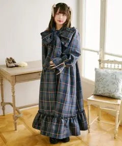 クティールとレトロ　2WAYフリルボウタイチェックワンピース【島村嬉唄さん着用】