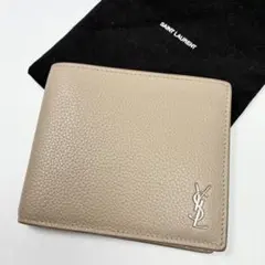 【美品】サンローラン　折り財布　タイニーカサンドラ　札入れ　ベージュ　レザー