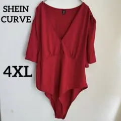 SHEIN CURVE 【4XL】 レッド Vネック 半袖　レオタード