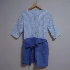 【2/15まで】ストライプ 半袖シャツワンピース M-Lサイズ