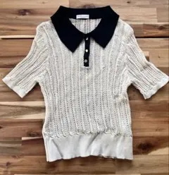 earth music&ecology 半袖カットソーアイボリー/ブラック