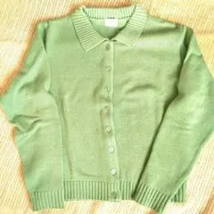 ライトグリーン　 ニット　カーディガン　長袖　Мサイズ