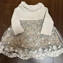 キッズ 花柄レース切り替え長袖ワンピース