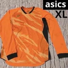 ASICS アシックスオレンジ ストライプ 長袖シャツ XL