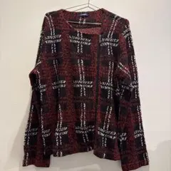 CHAPS チャップス フロントジップ ニットカーディガン 総柄 赤 黒 XLのサムネイル