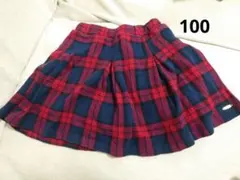 【100】プティマイン ネイビーとレッドのチェック柄スカート