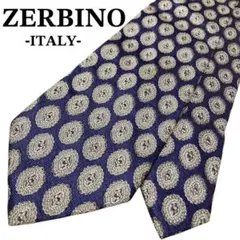 ZERBINO シルク100%ネクタイ ネイビー ジャガード 小紋柄 イタリア製